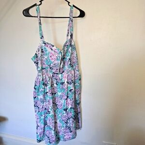 Torrid Teal Purple Floral Cami Strap Dress Smocked Back Midi Length Plus Size 20